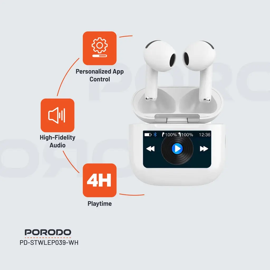 Porodo Soundtec Glimpse Touch Display TWS - White (2).webp