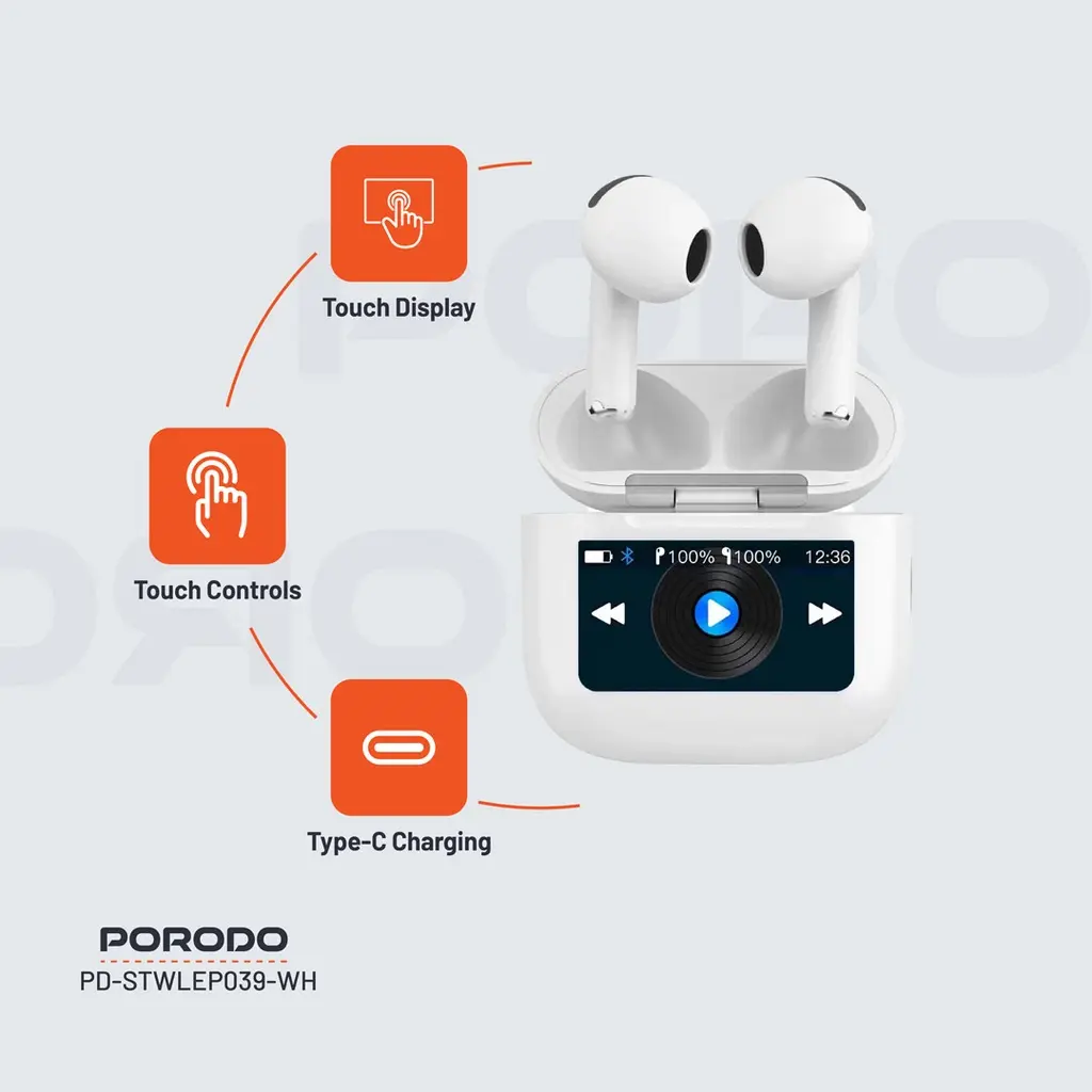 Porodo Soundtec Glimpse Touch Display TWS - White (7).webp