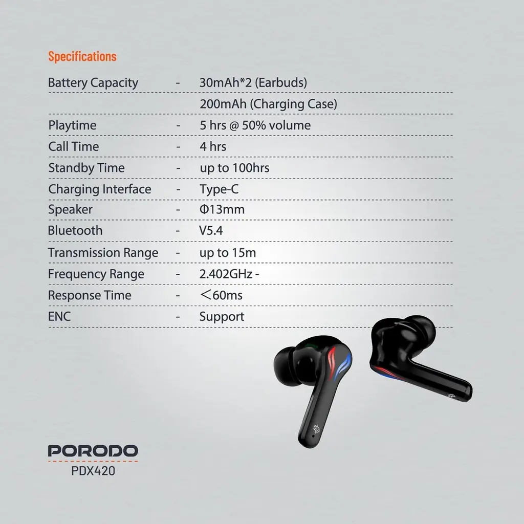 Porodo Gaming Ultra Low-Latency Gaming Earbuds - Black (5).webp