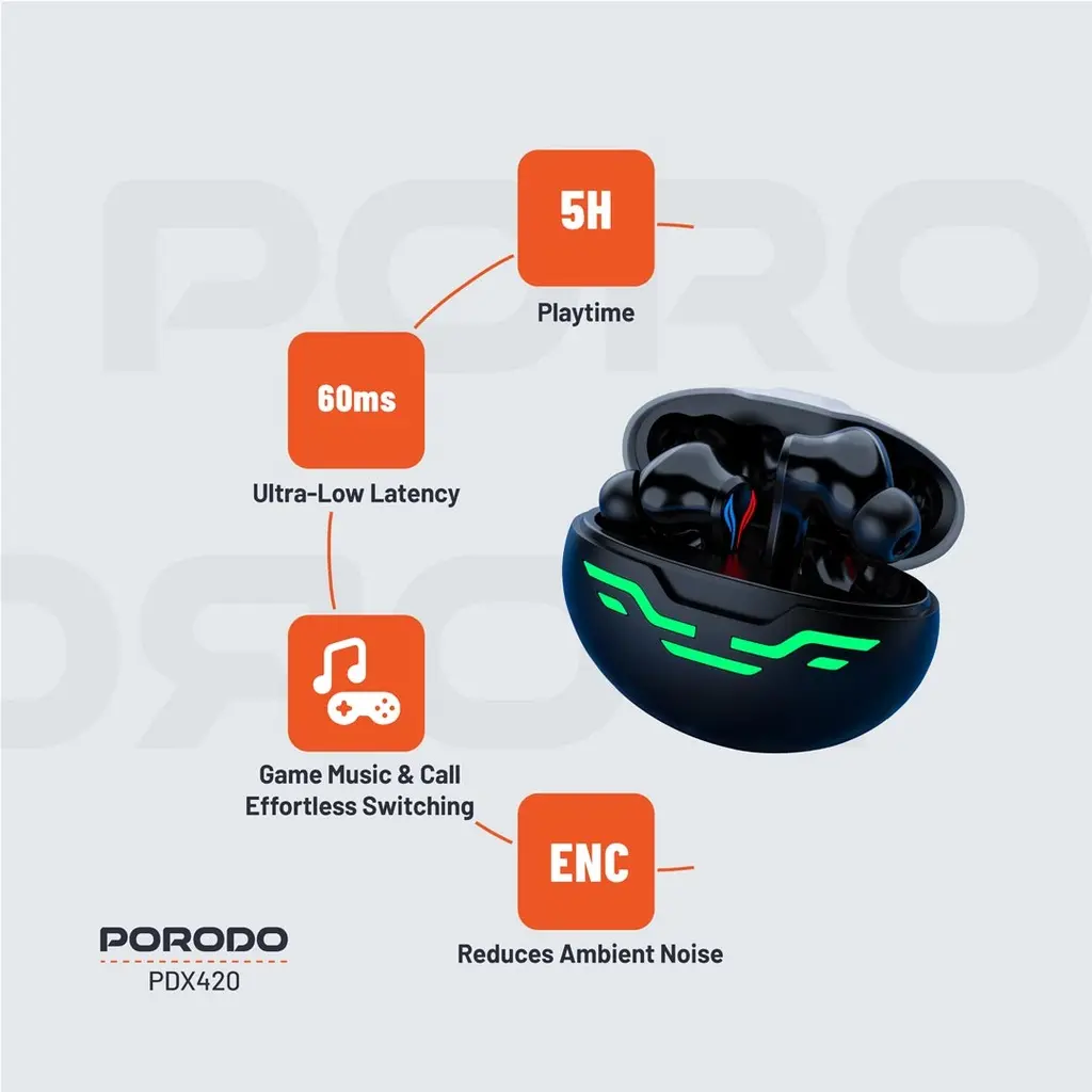 Porodo Gaming Ultra Low-Latency Gaming Earbuds - Black (4).webp
