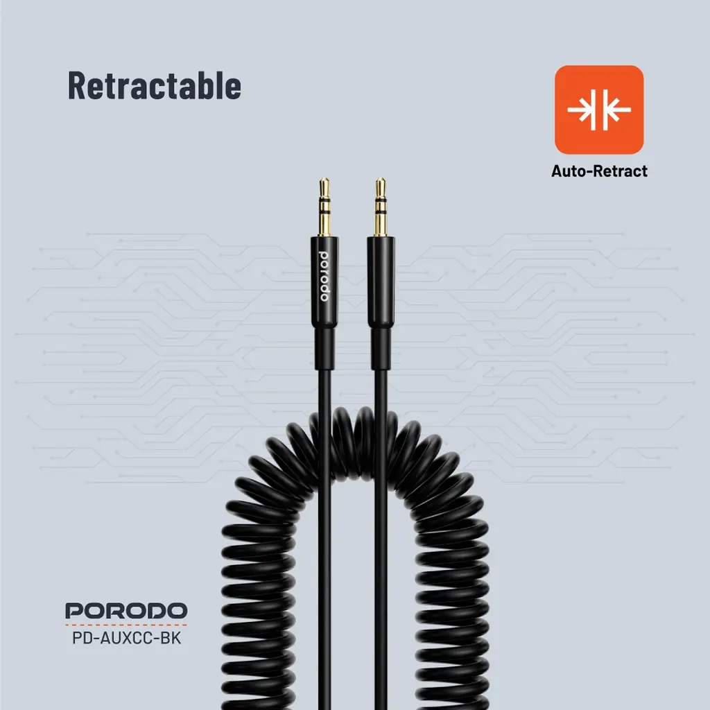 Porodo AUX 3.5 to 3.5 Coil Cable 1.2M - Black (1).webp