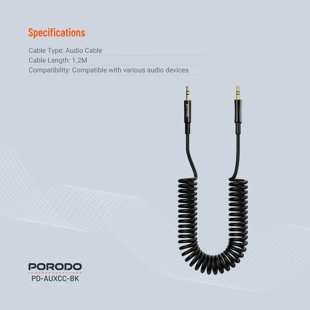Porodo AUX 3.5 to 3.5 Coil Cable 1.2M - Black.webp
