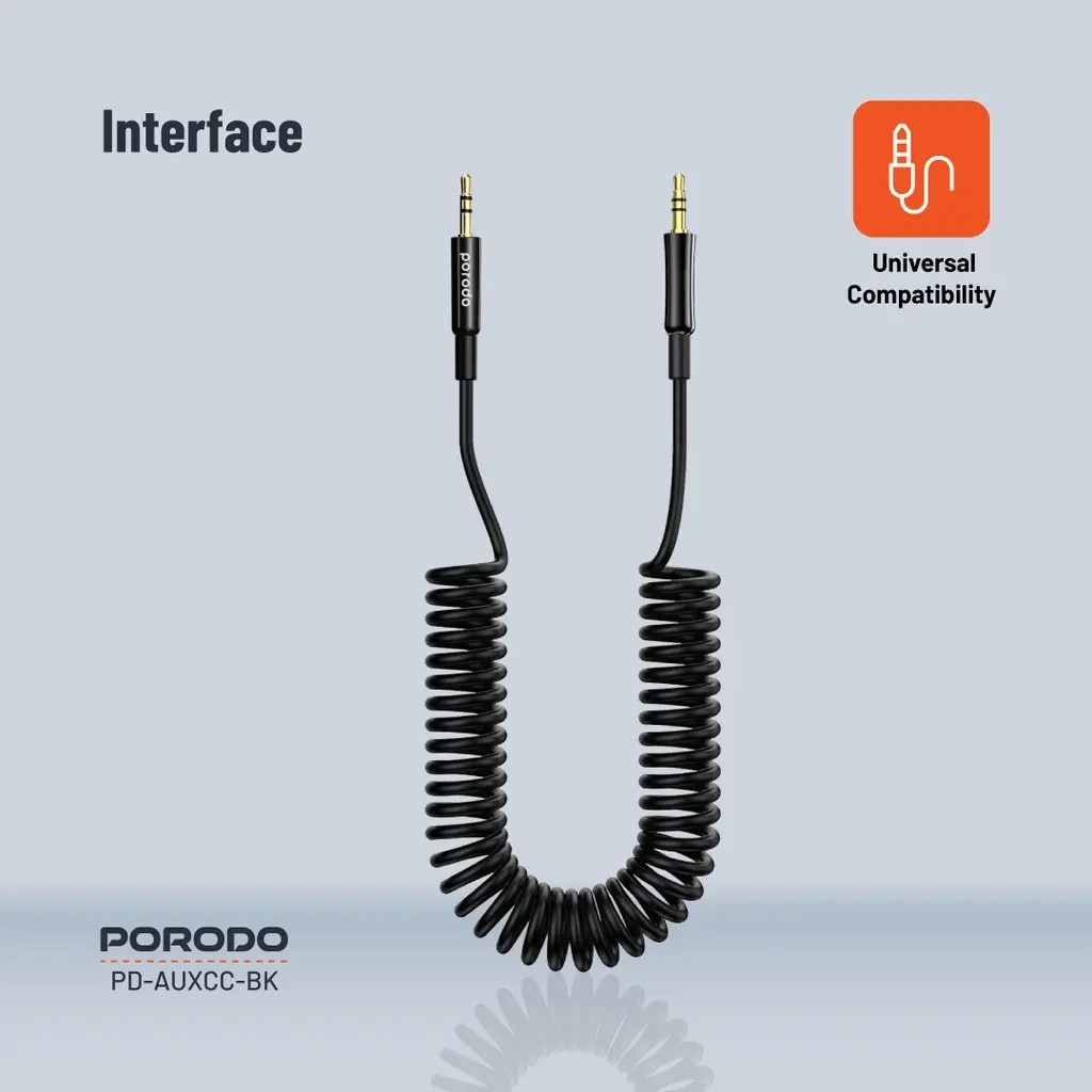 Porodo AUX 3.5 to 3.5 Coil Cable 1.2M - Black (4).webp