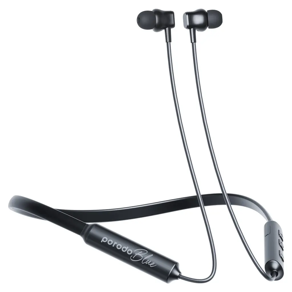 PORODO Blue ENC Neckband Apple Buds Earphones-Black