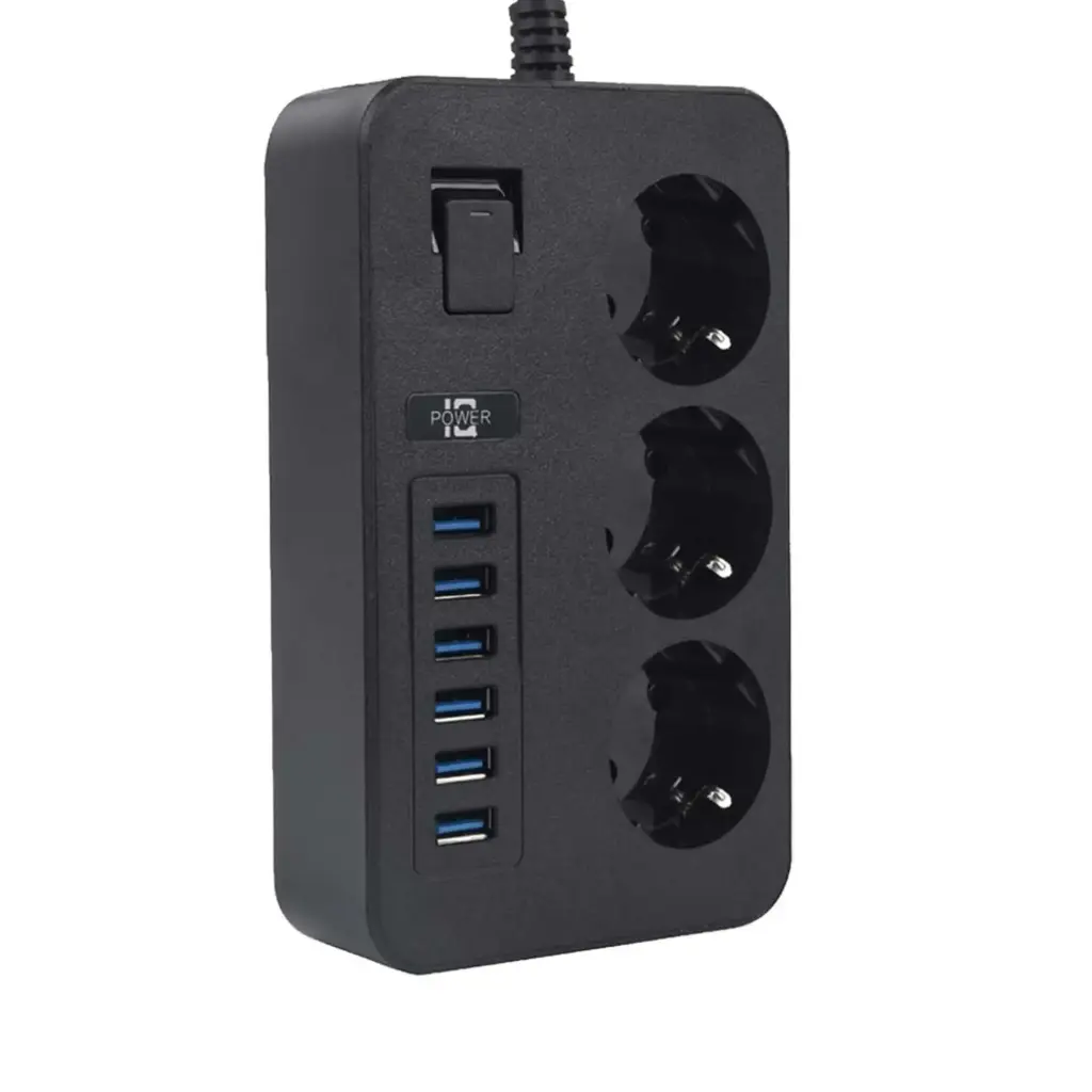 3 Power Socket & 6 USB Auto MAX 3.4A Power Strip
