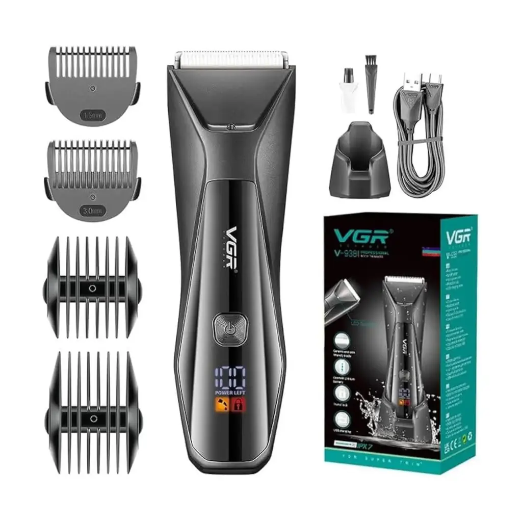 VGR Navigator V-938 Professional Hair Trimmer – Rechargeable Cordless Grooming Clipper with Guide Combs & LED Display