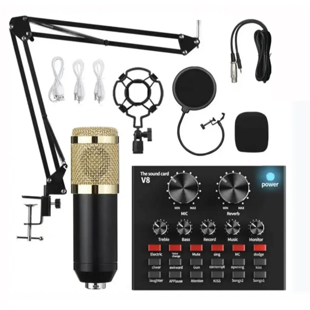 Professional Condenser Microphone Kit with V8 Sound Card – Studio Vocal Mic for Recording, Streaming, Podcasting & Live Audio