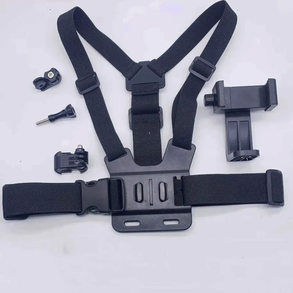 Adjustable Chest Mount Harness for GoPro & Action Cameras – Hands-Free Body Strap with Multiple Mounting Accessories