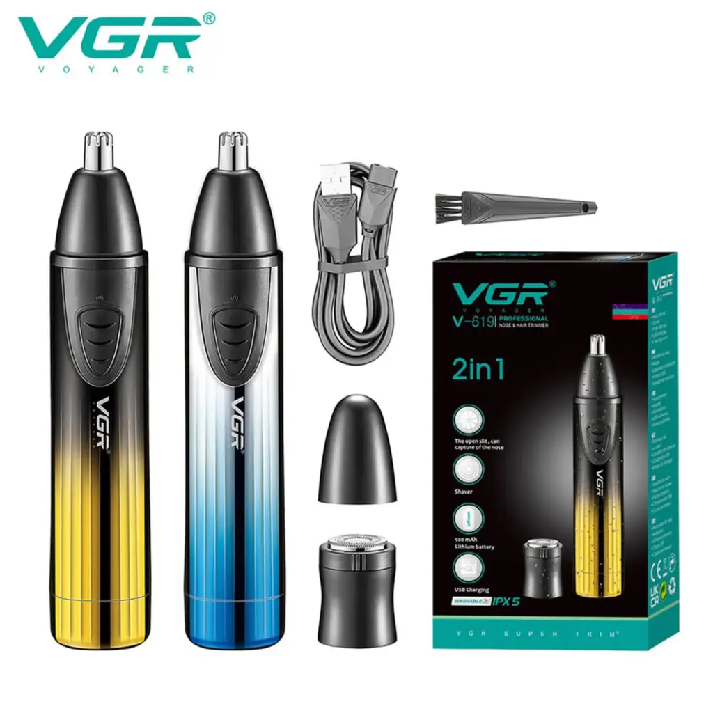 VGR V-619 2-in-1 Professional Nose & Ear Hair Trimmer – USB Rechargeable Shaver with 500mAh Battery