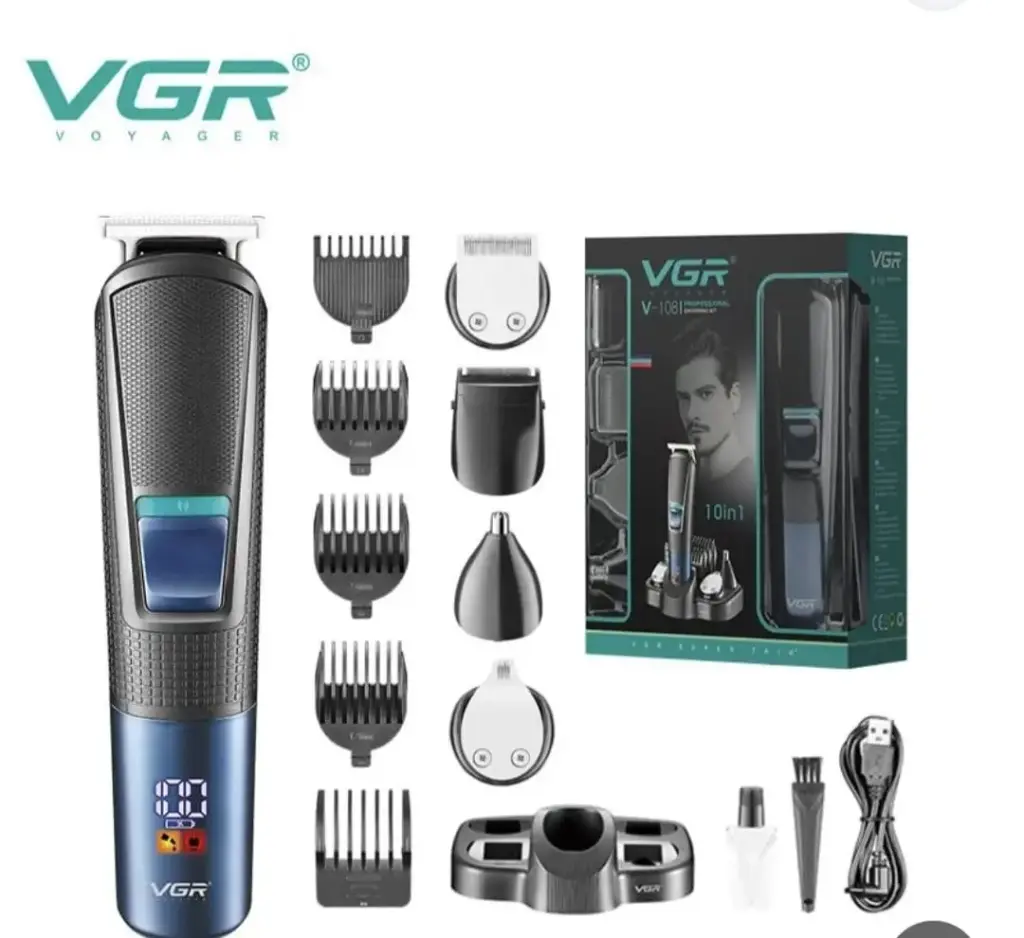 VGR V-108 Professional 10-in 1 Rechargeable Hair Clipper & Grooming Trimmer Set