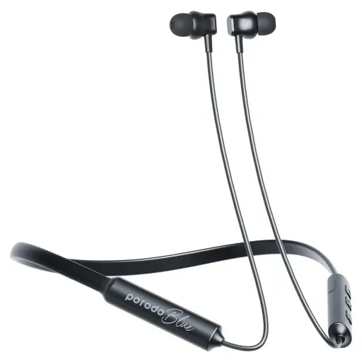 [P\.-] PORODO Blue ENC Neckband Apple Buds Earphones-Black